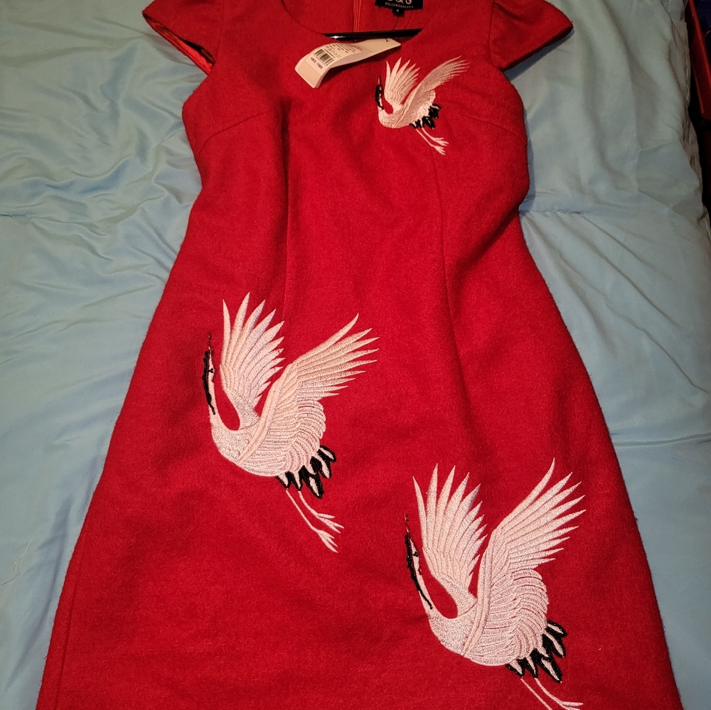 Mini Red Dress with Embroidery (Unused with Tags)